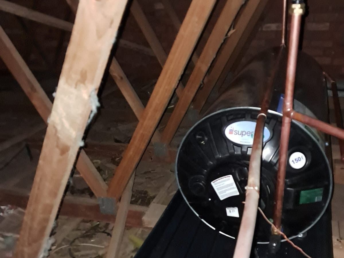 Geyser and pipework in a roof void