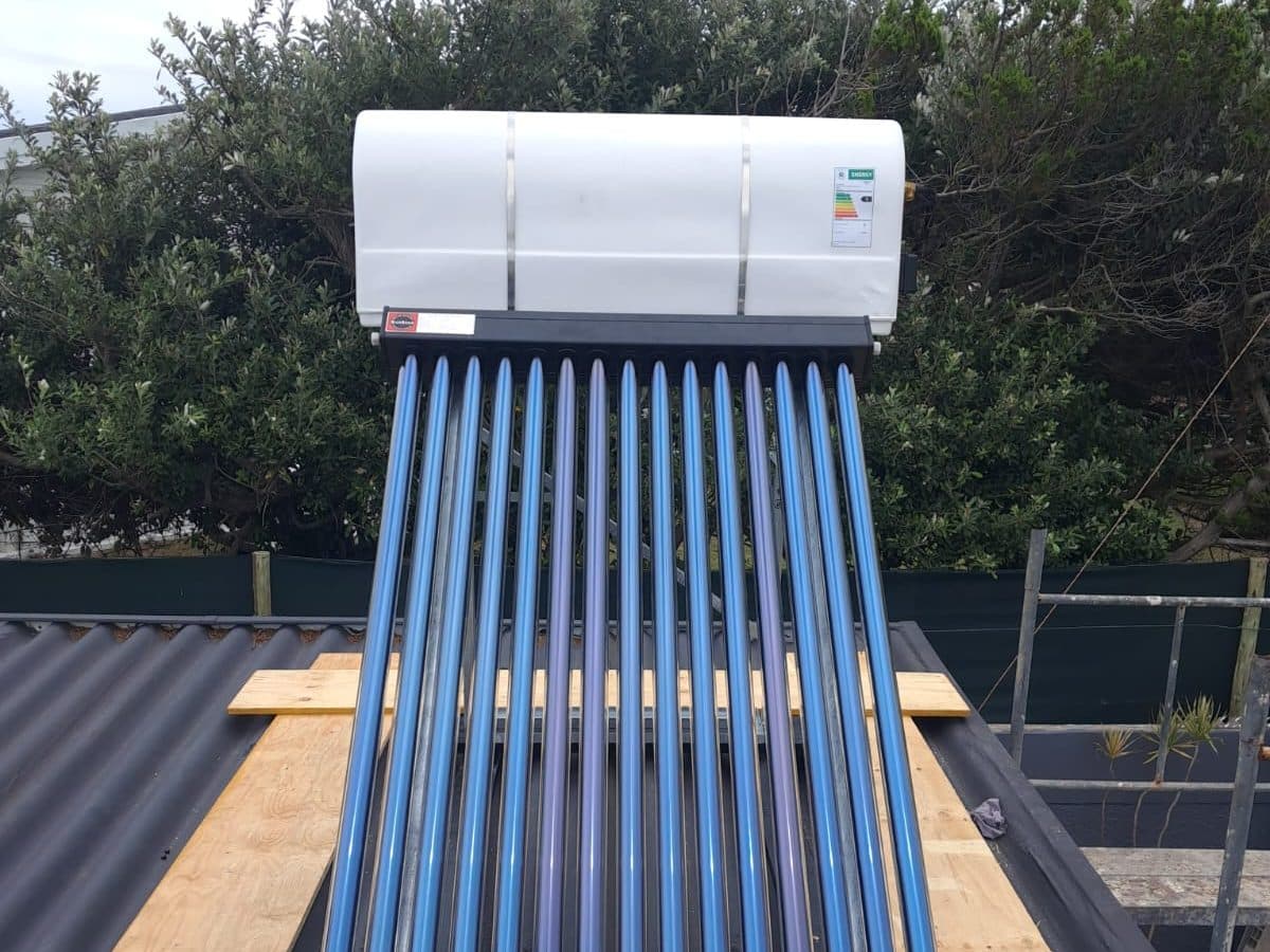 Solar geyser with evacuated tubes on a roof