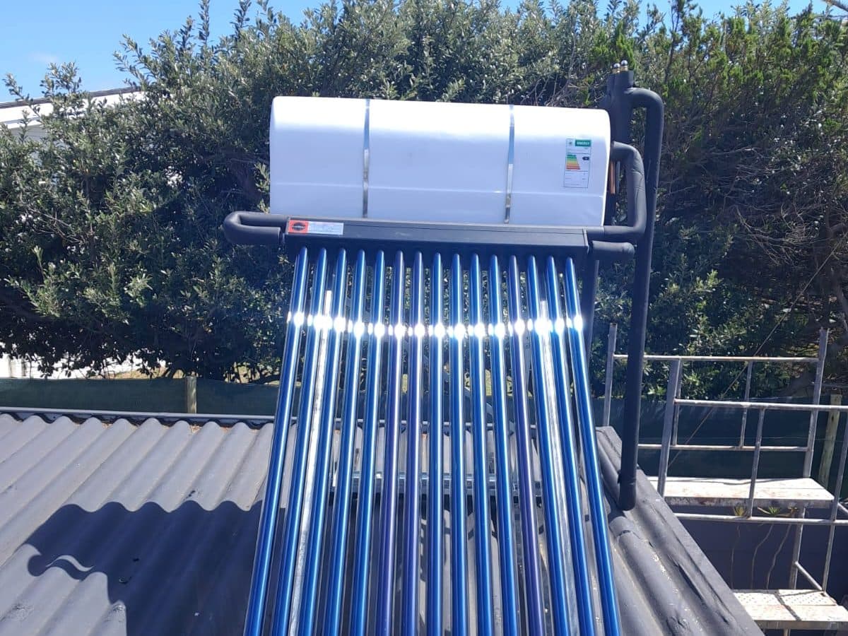 Solar geyser on a corrugated roof
