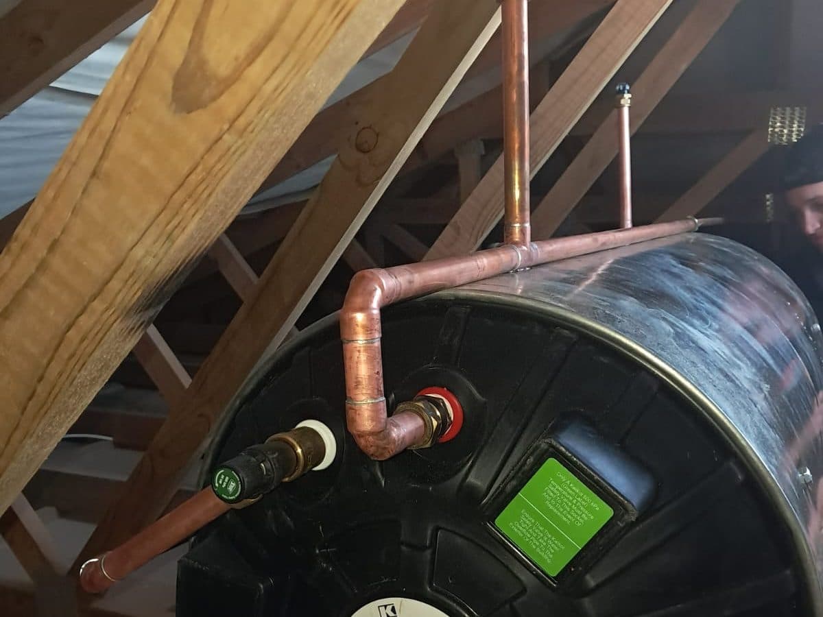 Geyser cylinder and its copper connections in a roof space