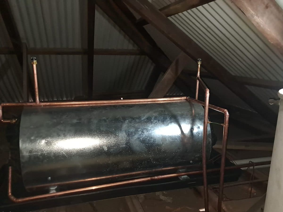 Geyser cylinder on its mounting frame