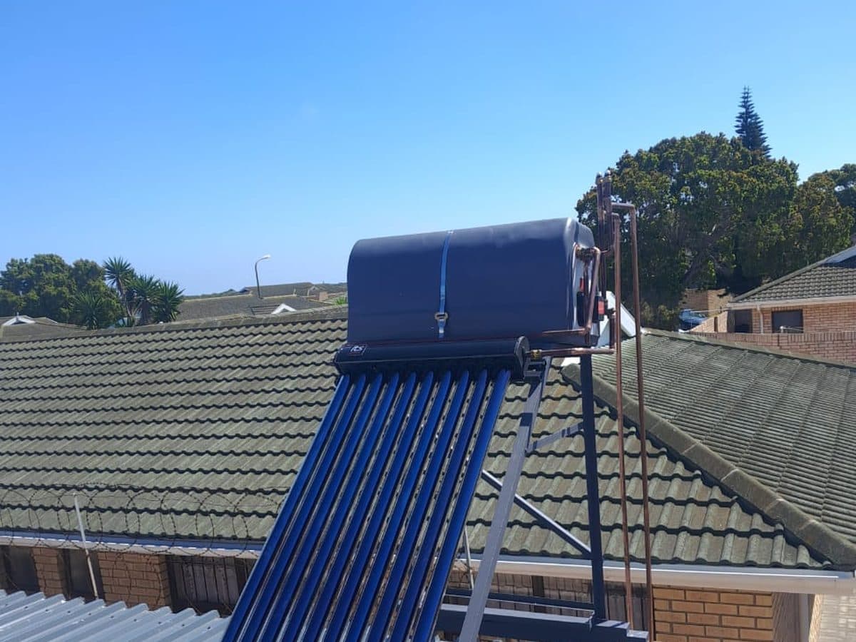Solar geyser fitted on a tiled roof